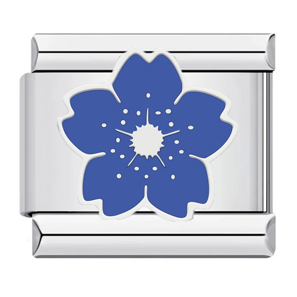 Blue Flower Charm | Silver Italian Charm Bracelet