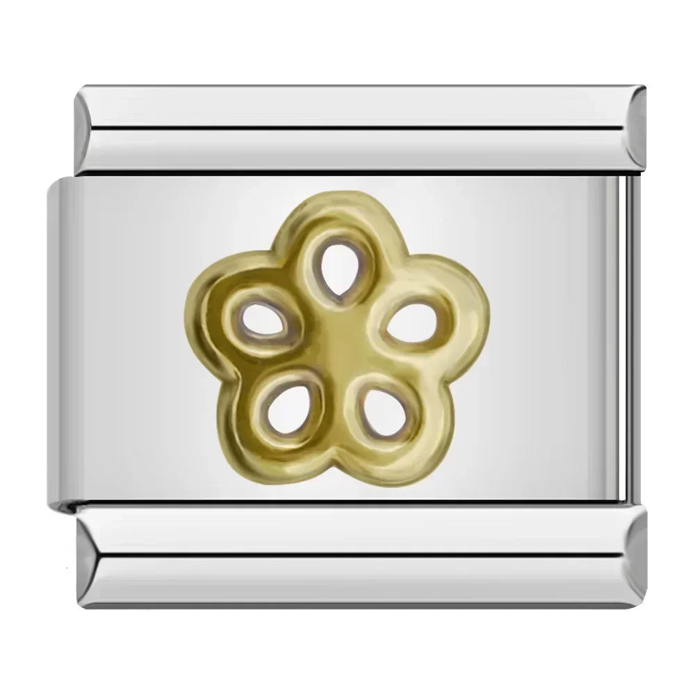 Golden Flower Charm | Silver Italian Charm Bracelet