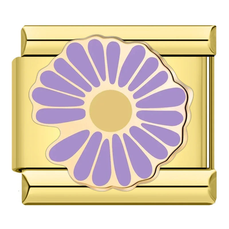 Purple Flower Charm | Gold Italian Charm Bracelet