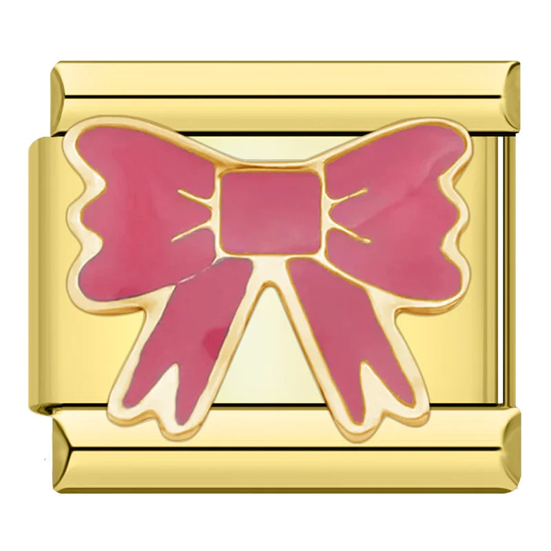 Pink Bow Charm | Gold Italian Charm Bracelet